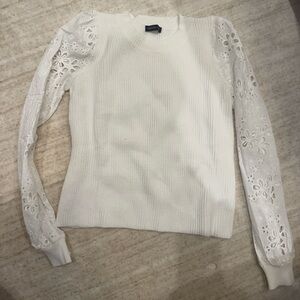 White Sweater with Lace Sleeves